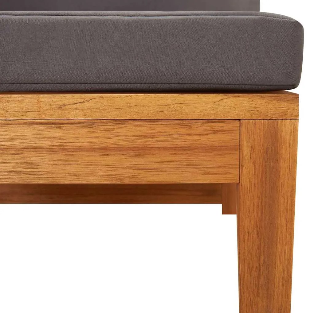 tömör akácfa sarokkanapé sötétszürke párnákkal