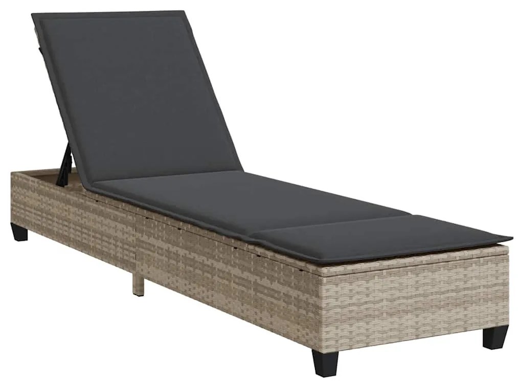 Világosszürke polyrattan napozóágy párnákkal 55x200x25,5 cm