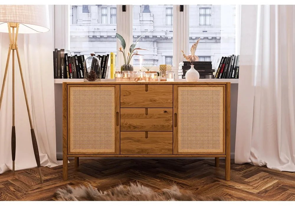 Alacsony tölgyfa komód 142x84 cm Pola - The Beds