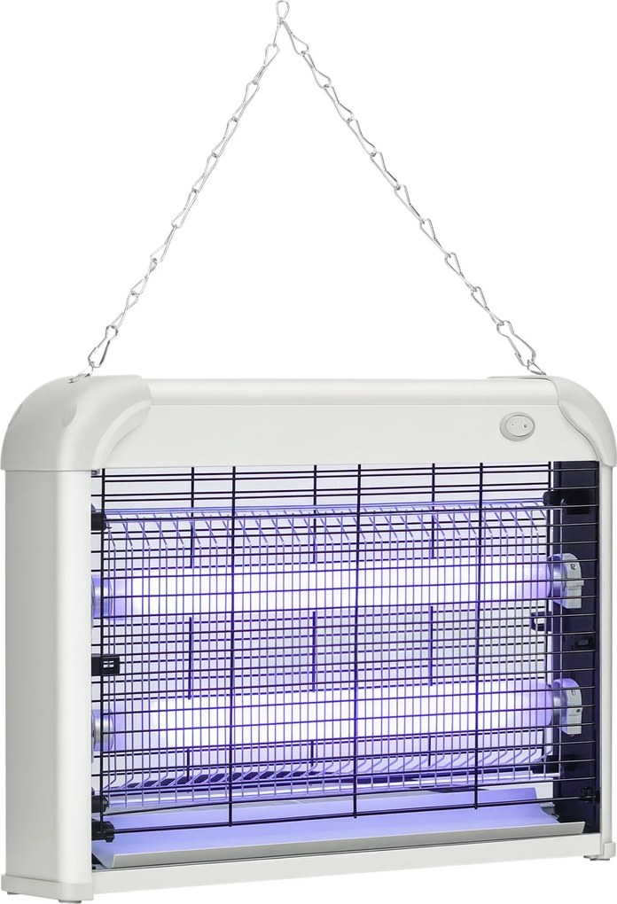 Outsunny 20W LED UV Szúnyog- és Rovarmérgező Levehető Tálcával, Fehér Szúnyoglámpa ABS-ból és Fémből, 39x8x28 cm | Aosom