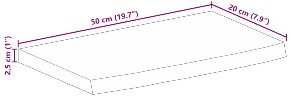 tömör mangófa természetes élű asztallap 50 x 20 x 2,5 cm