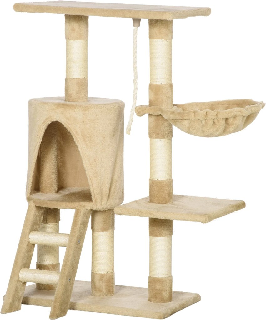 PawHut Macska Kaparófája 55x30x95 cm Fészek Platformmal, Ház Lépcsővel, Játékkötéllel | Aosom