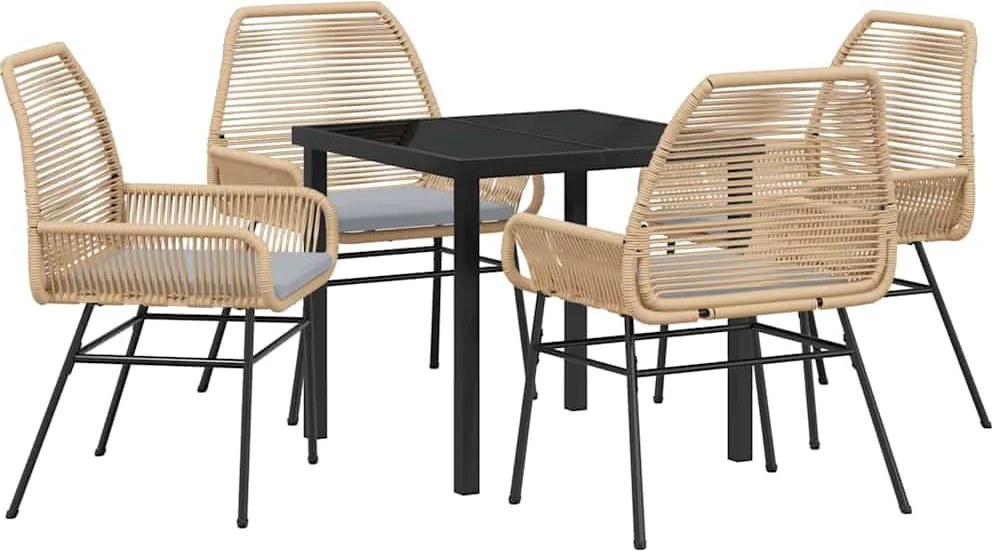 vidaXL Kert étkező szett párnával 5 pcs Barna polirattan
