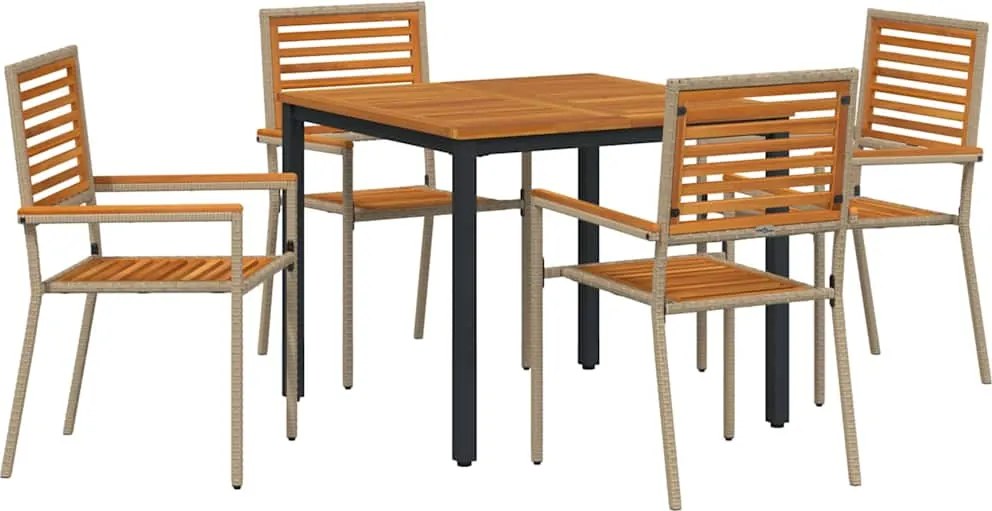 vidaXL Kert étkező szett 5 pcs Beige és barna polirattan