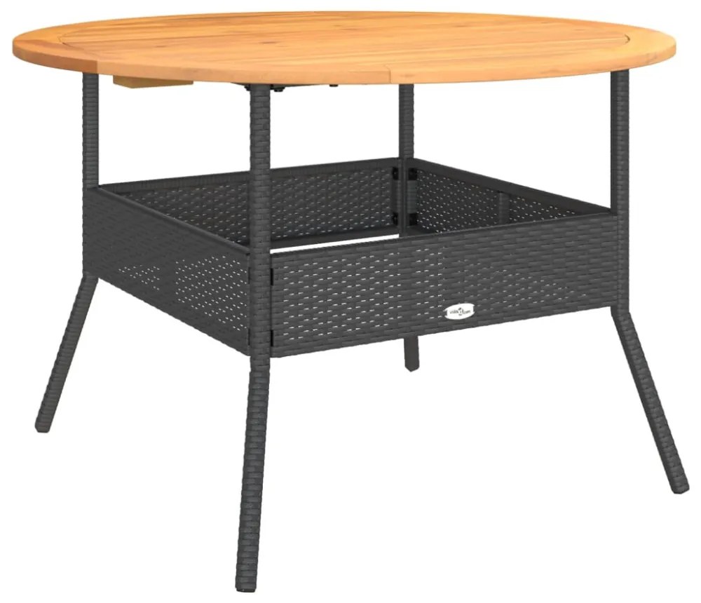 fekete polyrattan kerti asztal akácfa lappal Ø110 x 71 cm