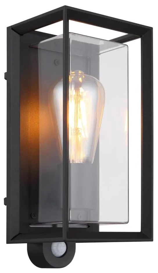 Globo 31982SS -Érzékelős kültéri fali lámpa LOGANA 1xE27/60W/230V IP44 fekete