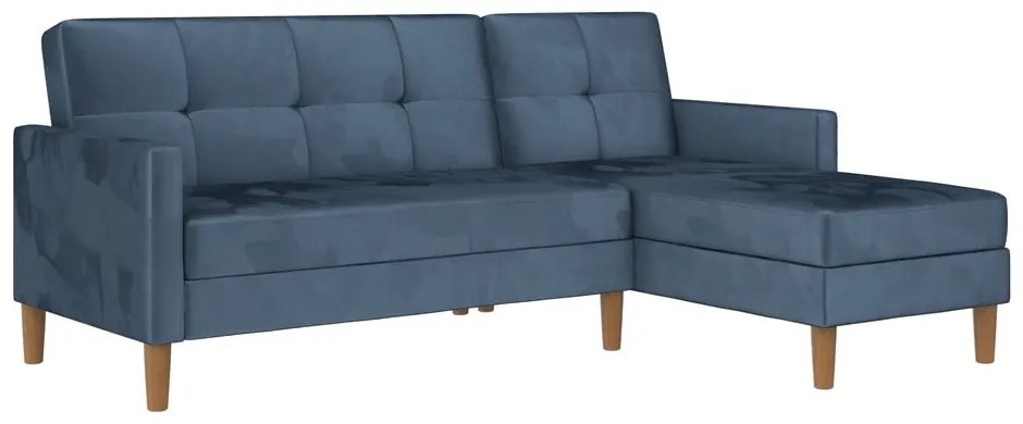 Kék bársony kinyitható sarokkanapé (variálható sarok) Lilly – Støraa