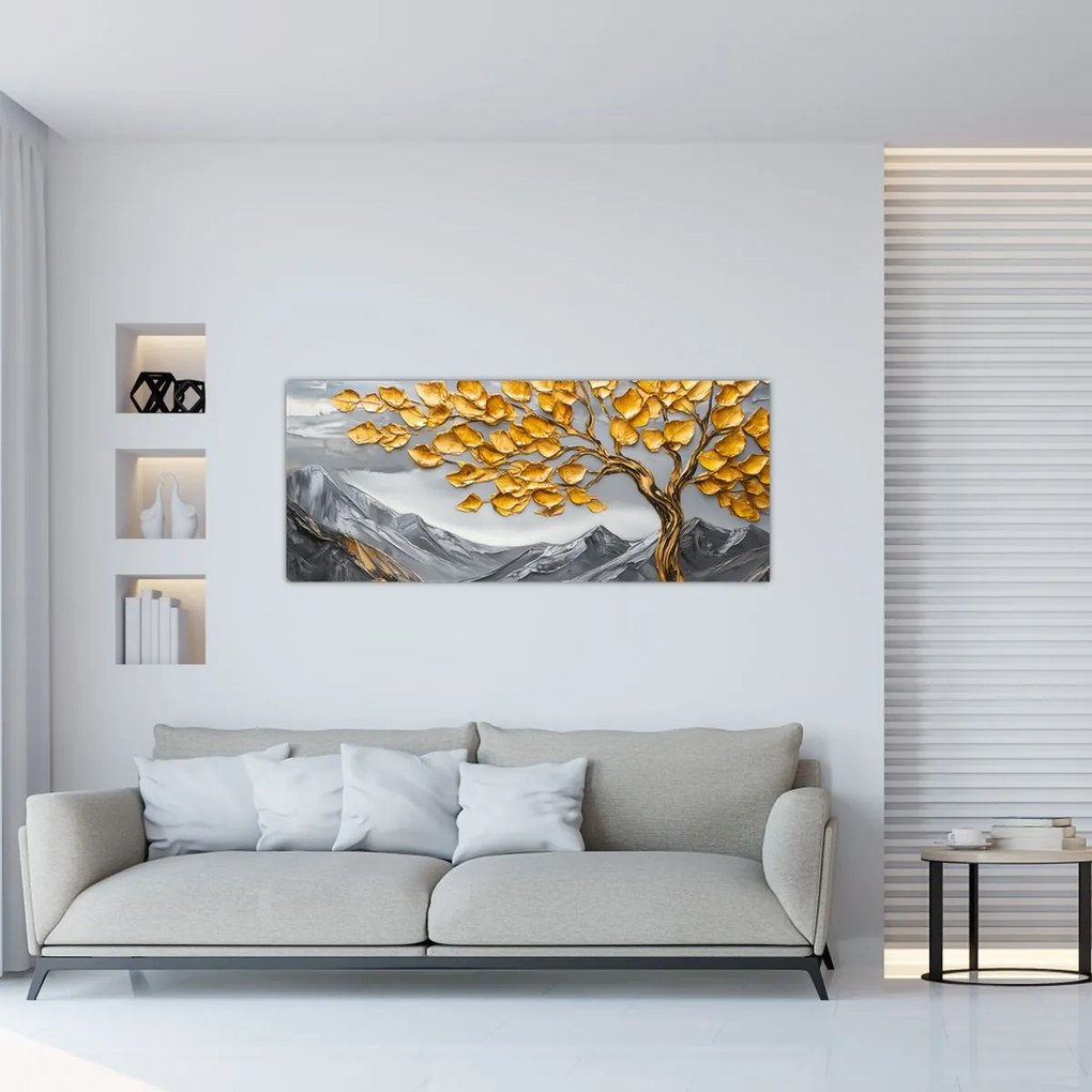 Kép – Fa arany levelekkel (120x50 cm)