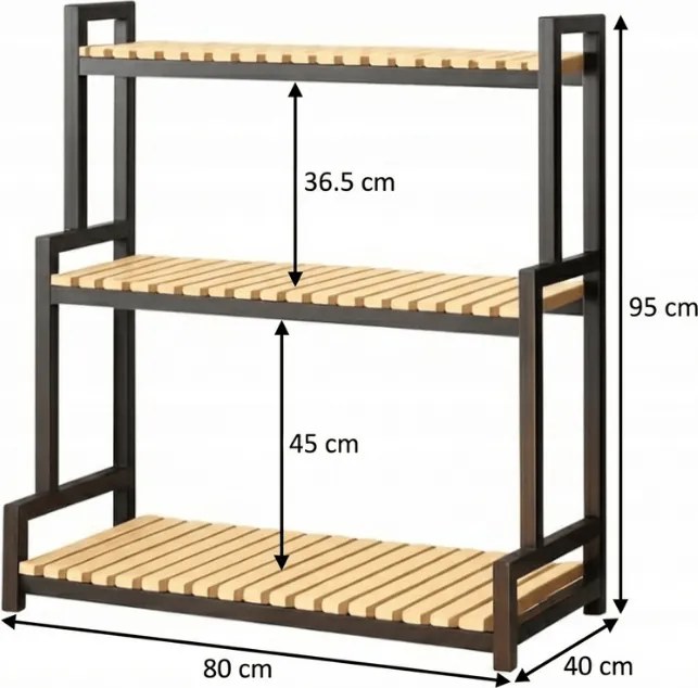 Virágállvány GREENY 3 polc 95x80 cm, fekete / tölgy dekor