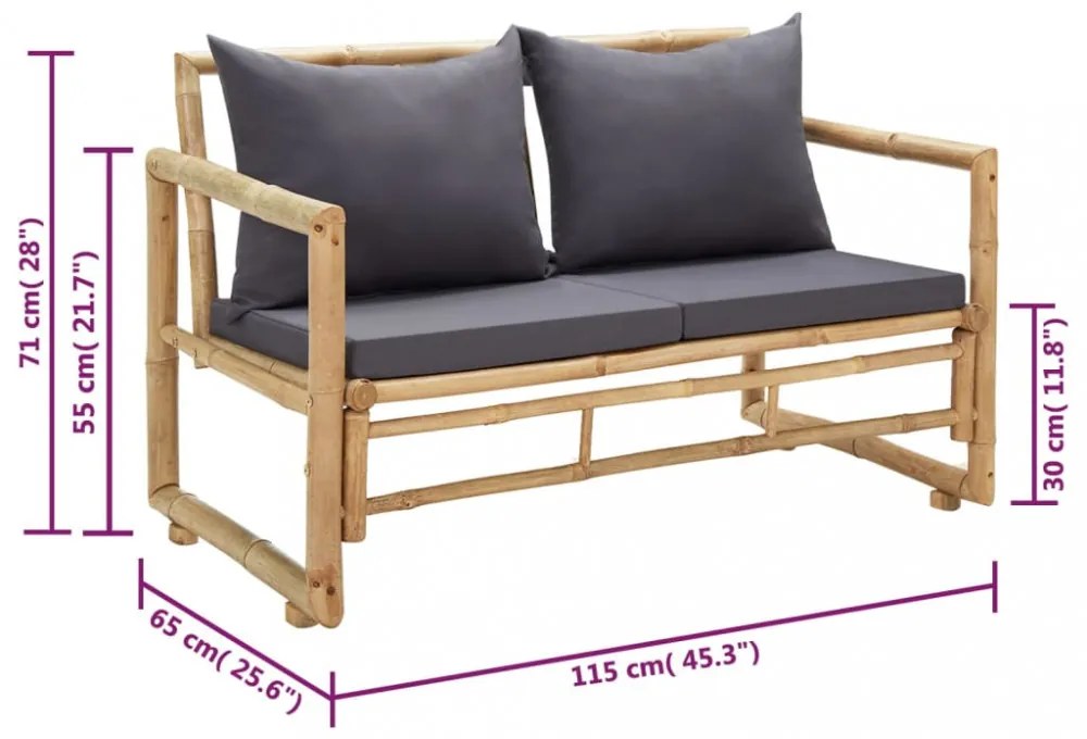 bambusz kerti pad párnákkal 115 cm