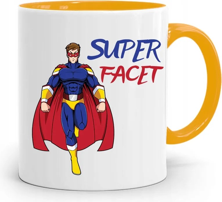 Sárga Ajándék Bögre Fiúnak Szuper Férfi nyomott mintával