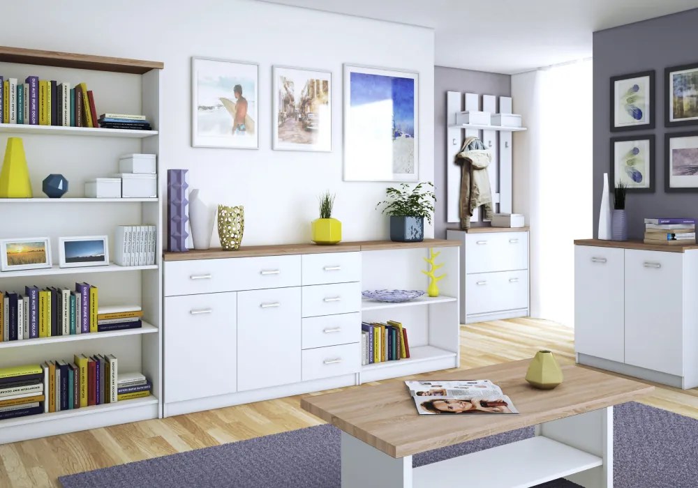 Szekrény tükörrel 2D1S/60, fehér/sonoma tölgy, TOPTY TYP 37