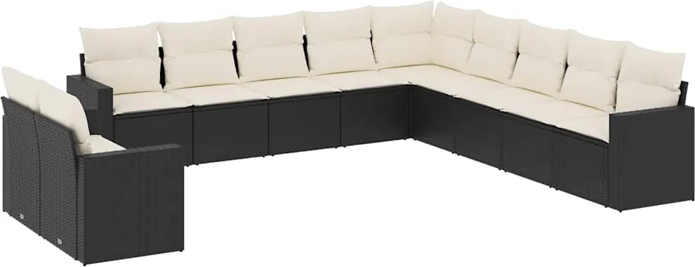 vidaXL 11 részes fekete polyrattan kerti ülőgarnitúra párnákkal