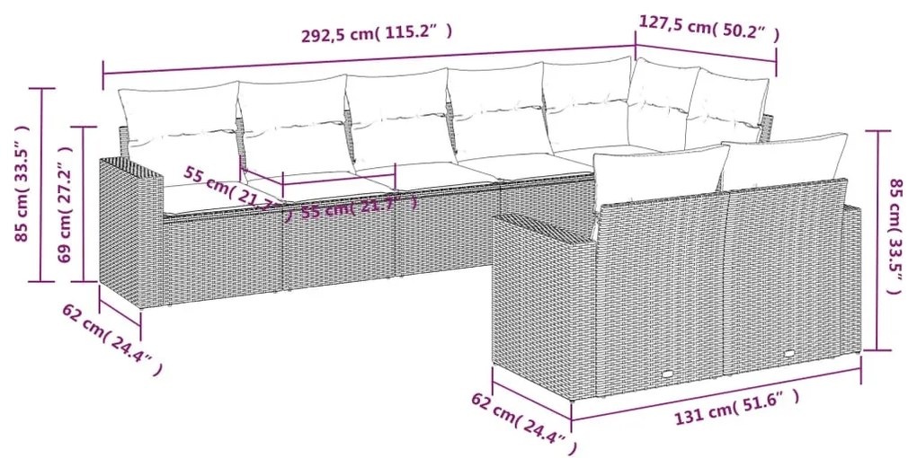 8 részes szürke polyrattan kerti ülőgarnitúra párnákkal