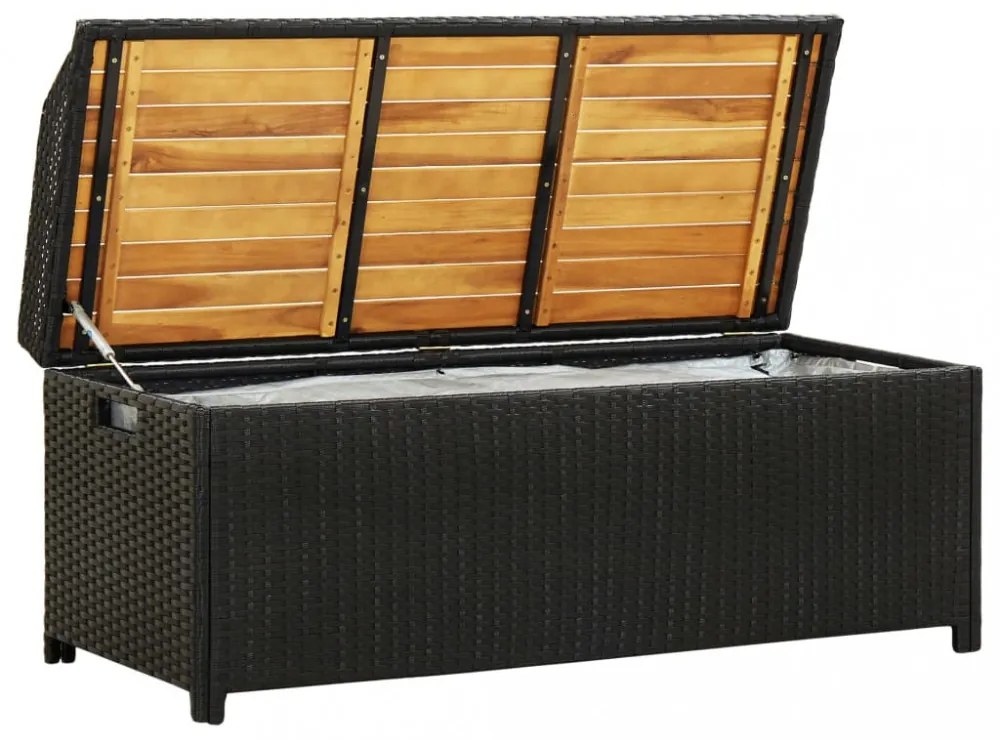 fekete polyrattan kerti tárolópad 120 cm