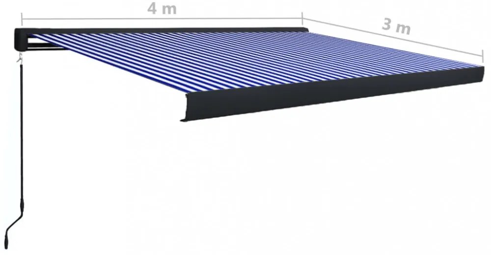kék és fehér manuális kazettás napellenző 400 x 300 cm