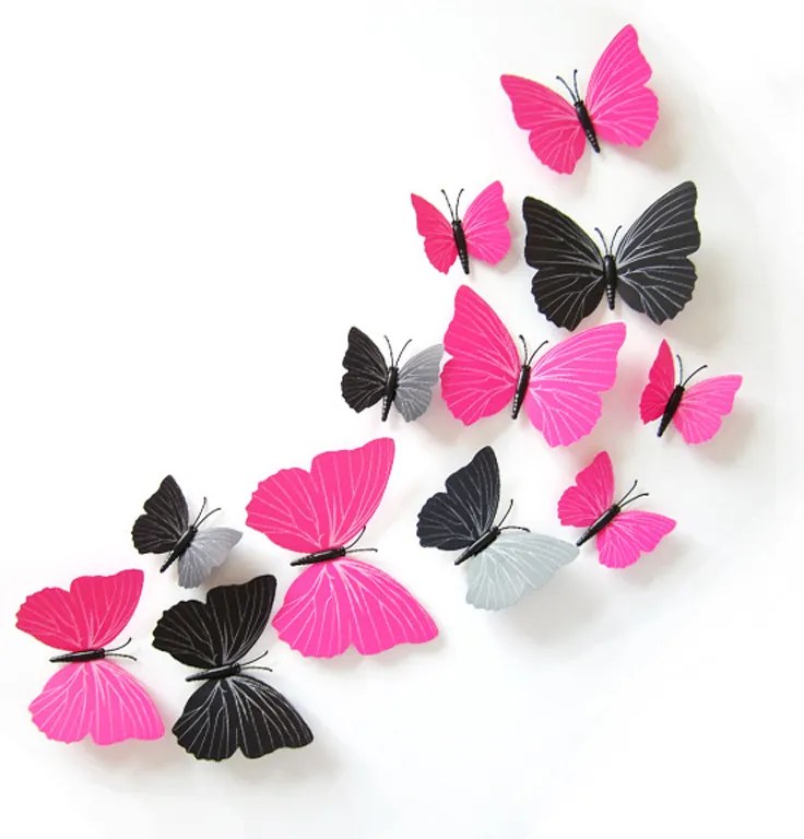 Falmatrica "Műanyag 3D lepkék - rózsaszín" 12db 6-12 cm