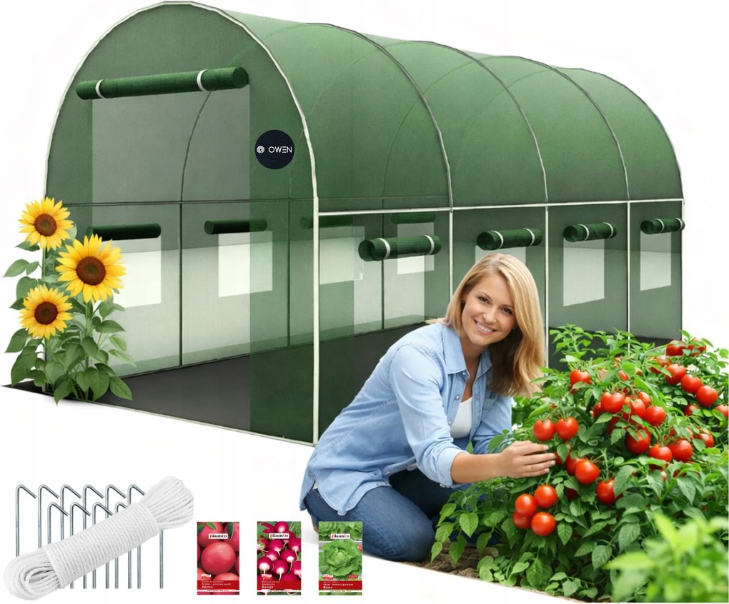 Kerti Alagút Fólia Üvegház 4x2,5 m Zöld 10 m2 Prémium Csövek 140g/m