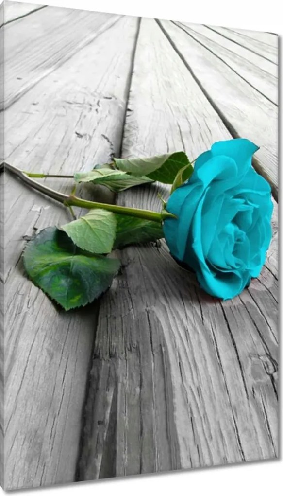 Vászonkép 80x120 Kék rózsa a deszkákon