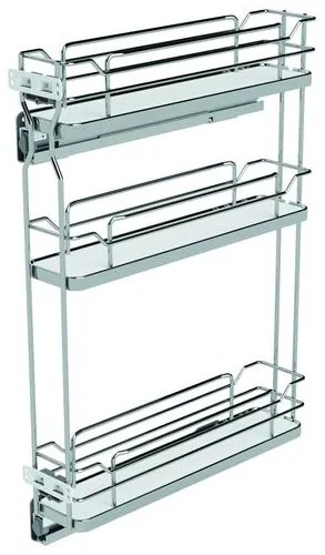 Konyhai fémrács, 150mm, bal oldalra szerelhető, króm-fehér, teljes kihúzás, csillapított záródás, rejtett fióksín, 3 kosár SIGE, Infinity Line 002