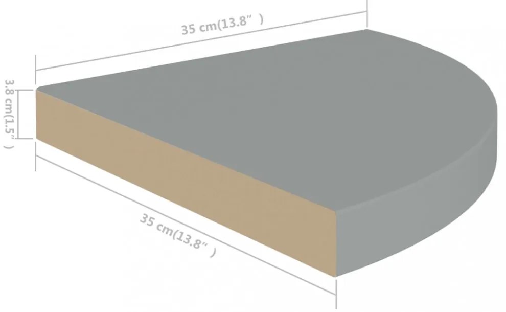 4 db szürke MDF lebegő sarokpolc 35 x 35 x 3,8 cm