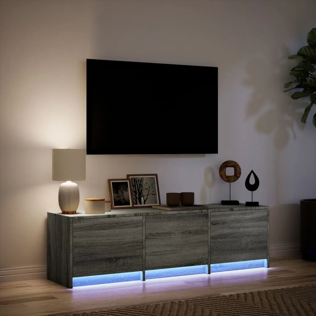 szürke sonoma színű szerelt fa LED-es TV-szekrény 140x34x40 cm