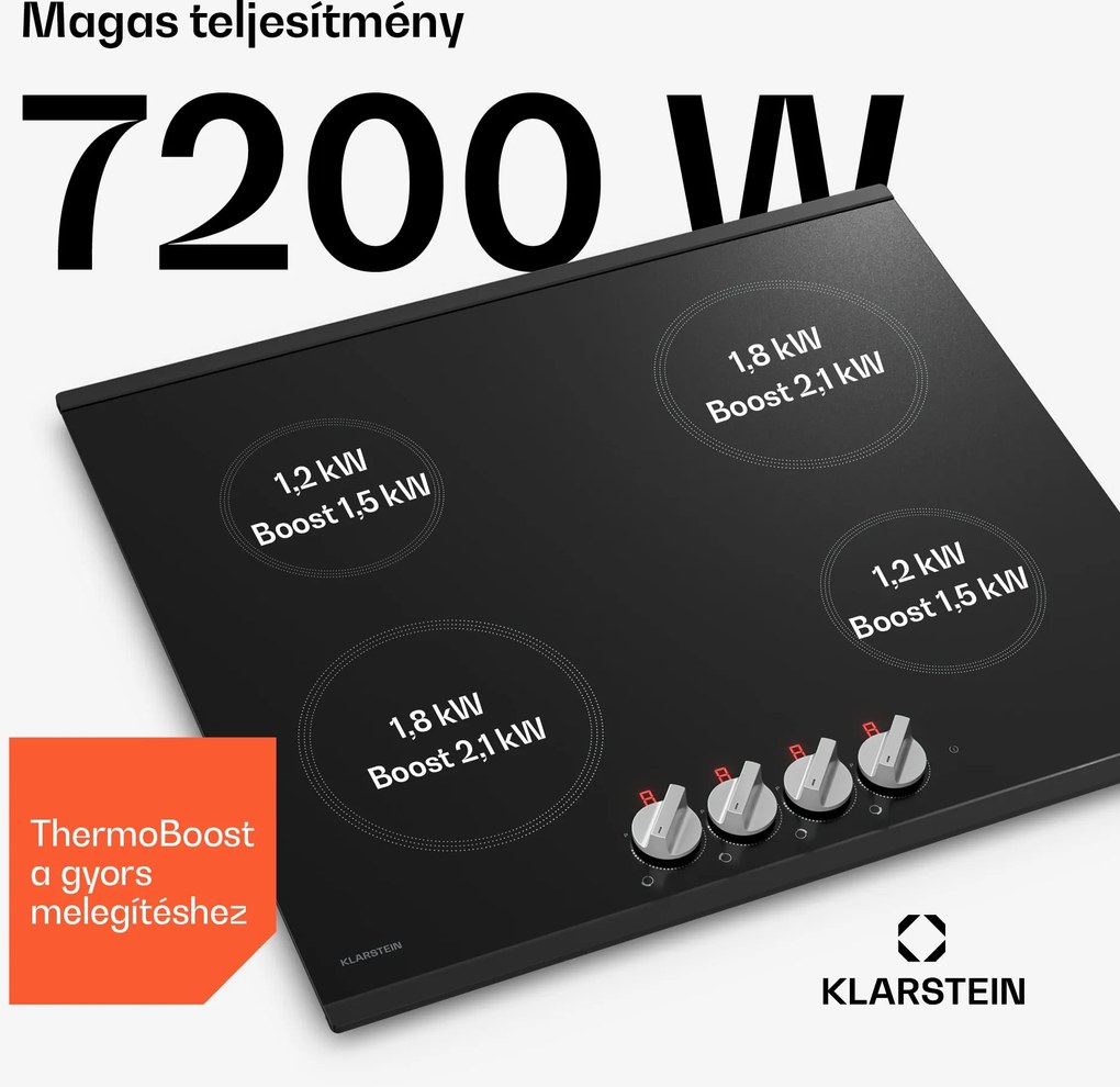 Klarstein Kochheld indukciós főzőlap | Elegáns és erőteljes | 4 főzőzóna | 7200 W | 60 cm