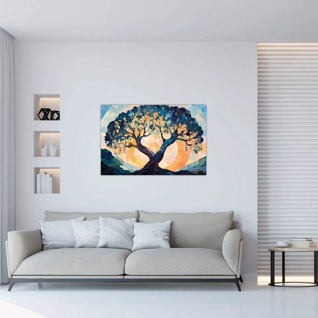 Kép – Mozaik – nap és fa II. (90x60 cm)
