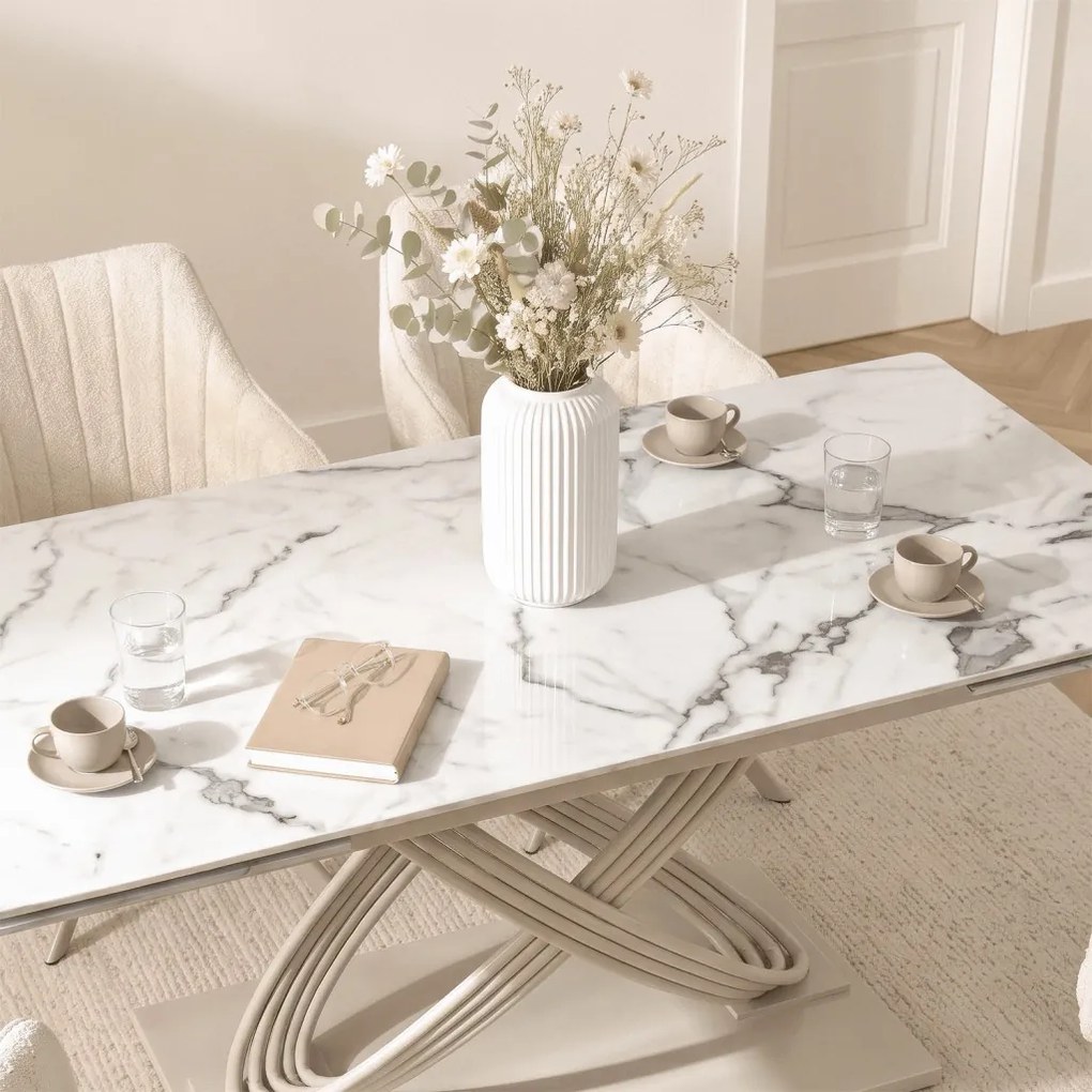 Stół IBIZA Ceramiczny Rozkładany 160-240 cm Biały Marmur/Kaszmir