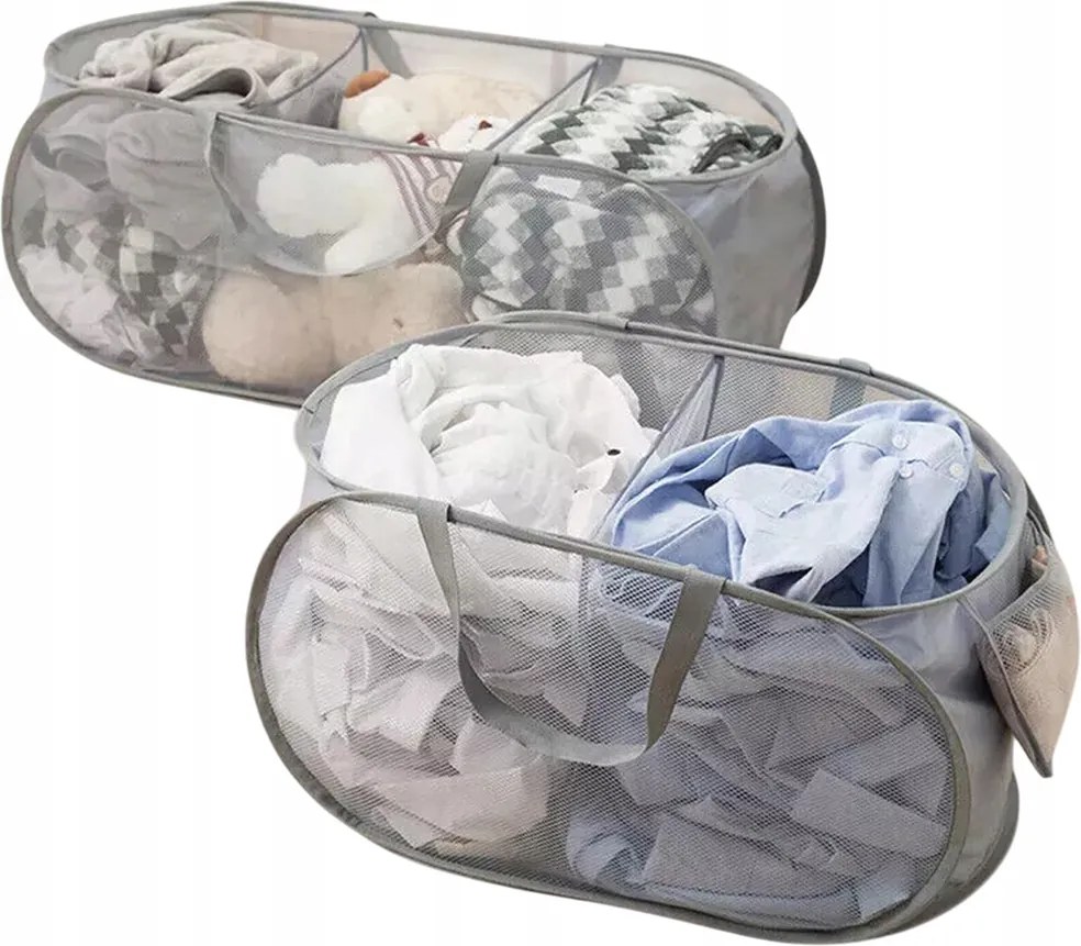Szennyestartó Kosár Összecsukható Hálós 36X36X58CM Pop-up Mosókonyha Fürdőszoba 2 Db