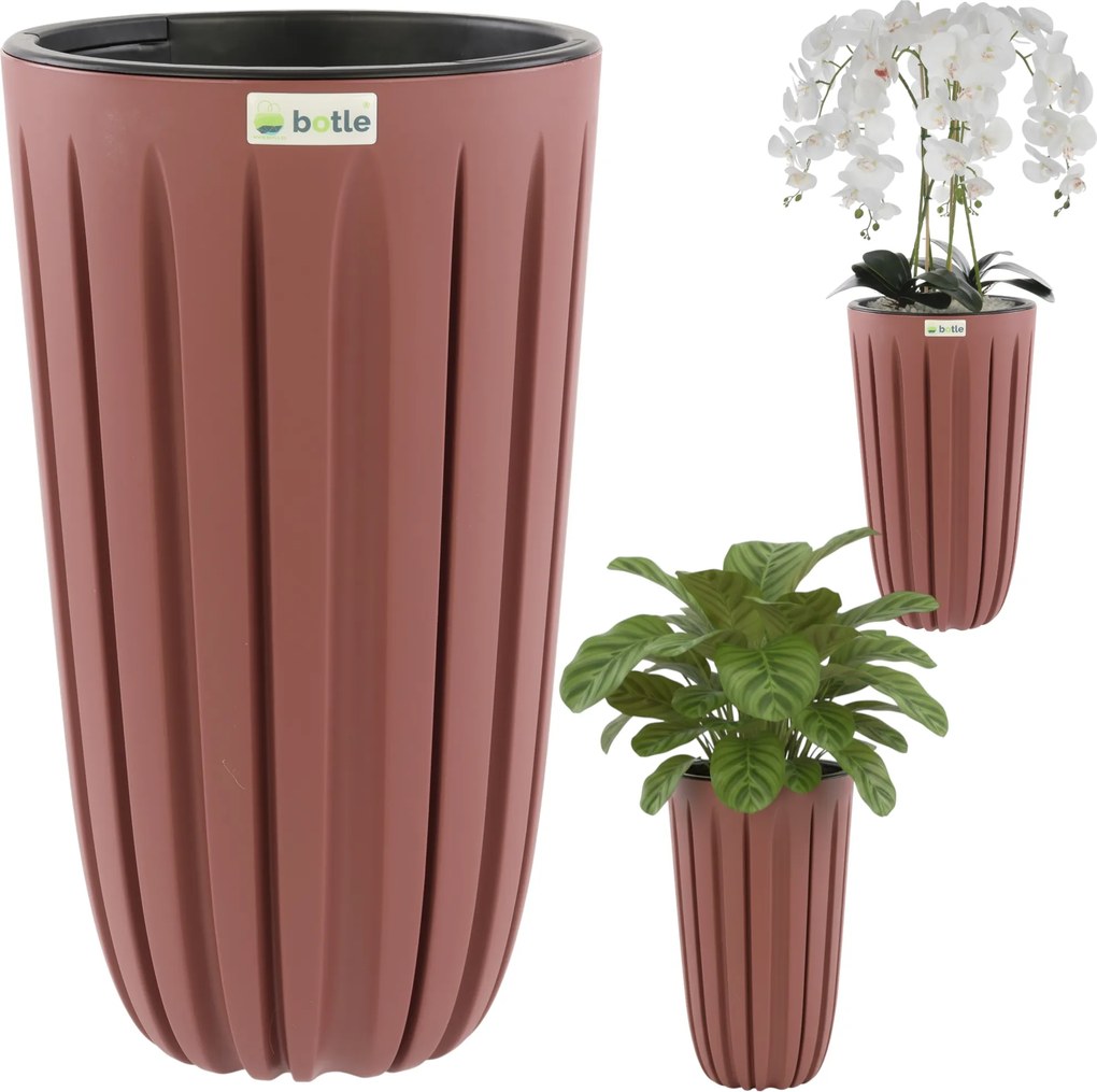 Virágtartó magas betét H 50cm rózsaszín kerek barázdált matt stílus