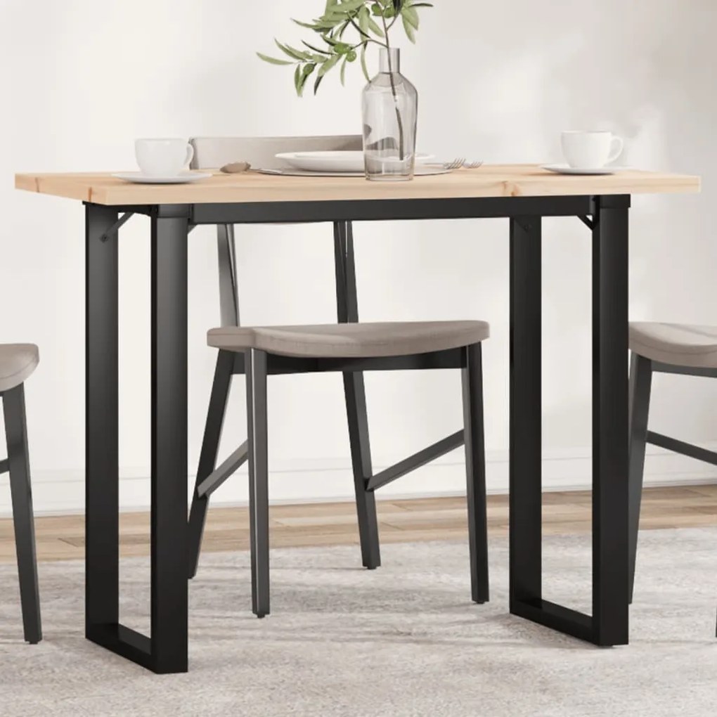 tömör fenyőfa és öntöttvas étkezőasztal O-vázzal 100x50x75,5 cm
