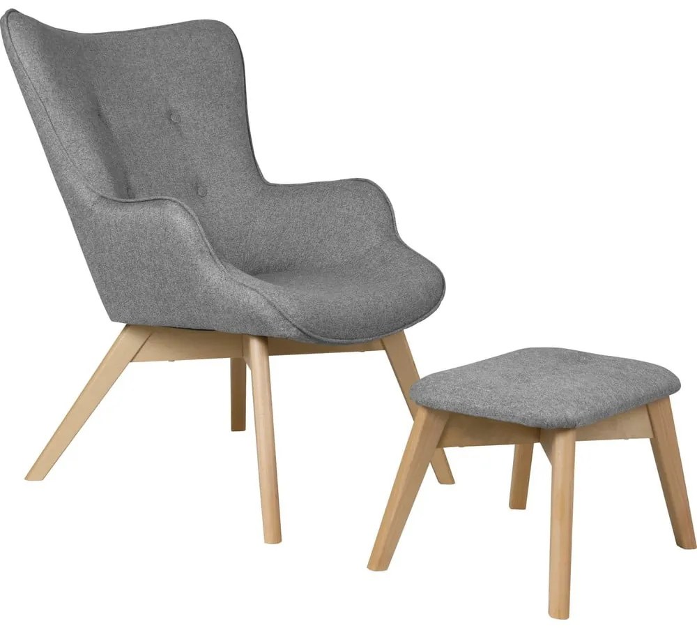 Szürke fotel lábtartóval Niko – Ropez