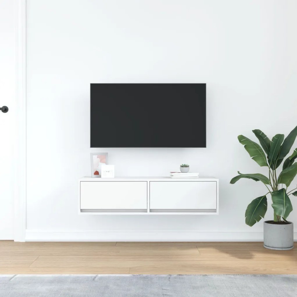TV Szekrény Fehér 100x31x25,5 cm Műszaki Fa
