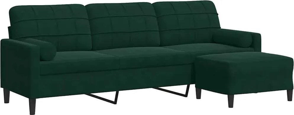 vidaXL 3 személyes sötétzöld bársony kanapé lábtartóval 210 cm