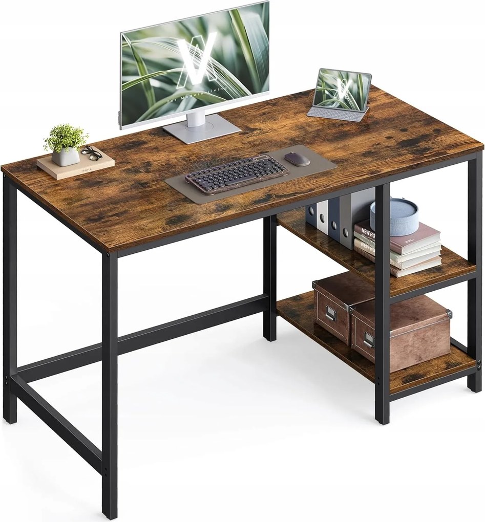 Vasagle Íróasztal, számítógépasztal, acél váz, barna-fekete LWD47X