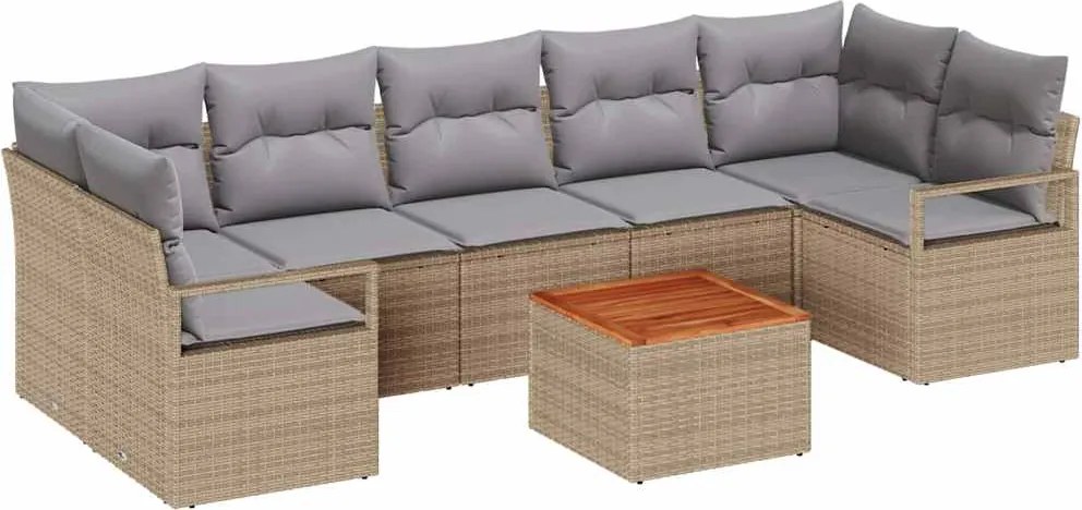 vidaXL Kerti Kanapé Szett párnával 8 pcs Bézs polirattan