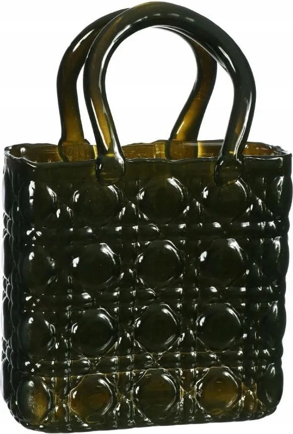 Üveg Váza Kézitáska 28 cm Zöld Sötét fogantyúkkal