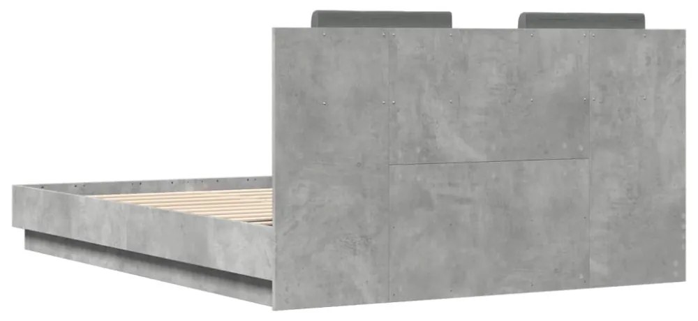 betonszürke ágykeret fejtámlával és LED-világítással 150x200 cm