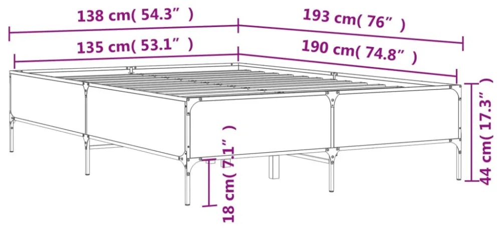fekete szerelt fa és fém ágykeret 135 x 190 cm