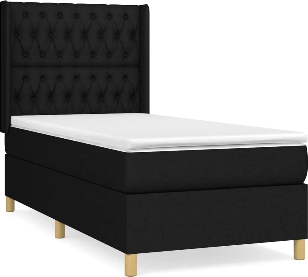 vidaXL fekete szövet rugós ágy matraccal 90x200 cm