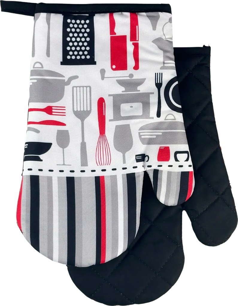 Konyhai kesztyű 18x27 mágnessel 2 db fehér fekete piros konyhai felszerelés