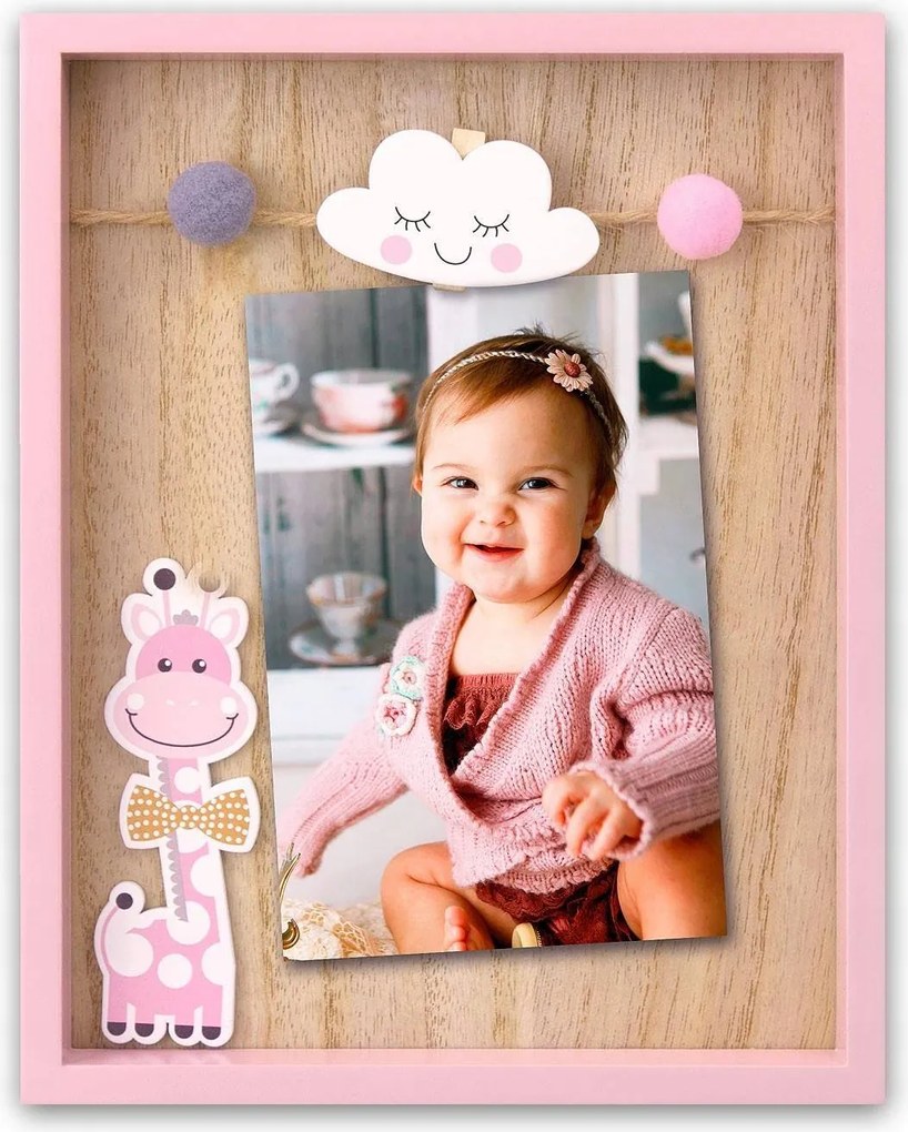 Gyerek képkeret rózsaszín 10x15 zsiráf