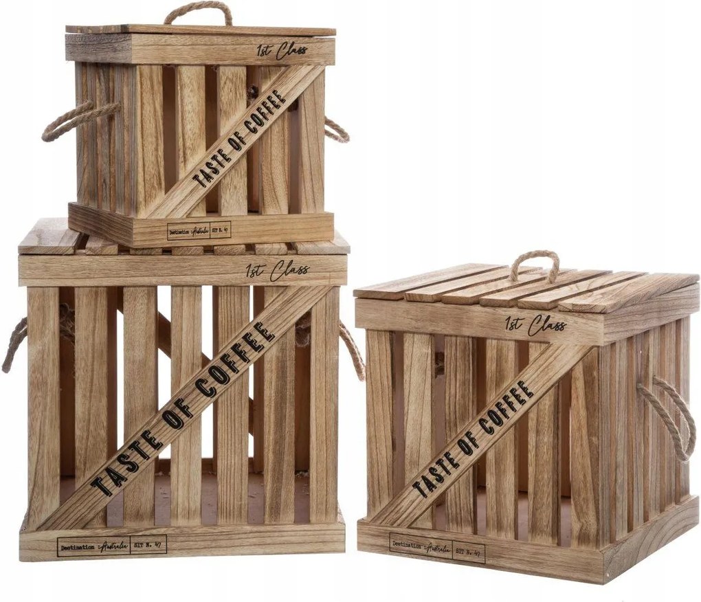 3 db-os fa láda szett gyarmati stílus barna