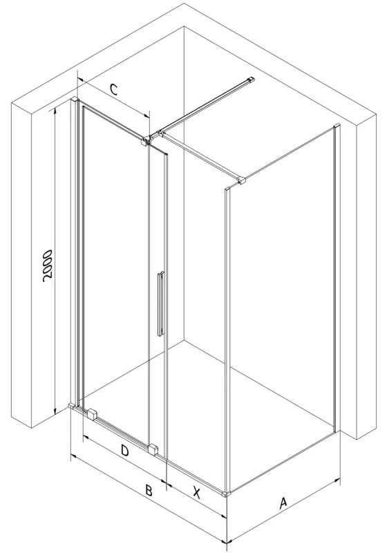 Mexen Velar, tolóajtós zuhanykabin 100 x 80 cm, 8mm szürke üveg, polírozott grafit, 871-100-080-41-66
