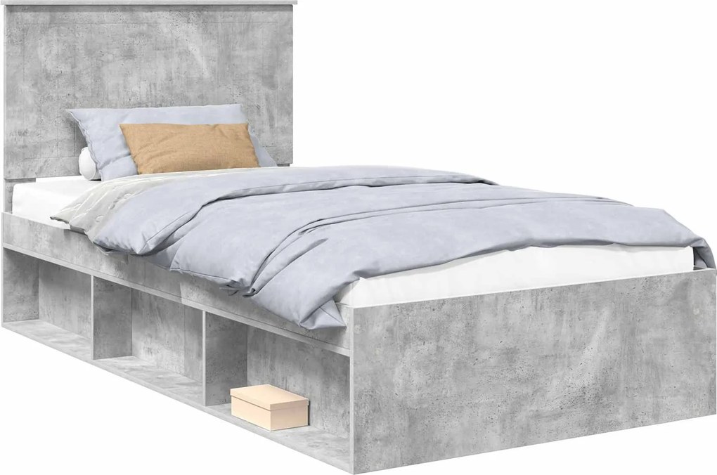 vidaXL Ágykeret fejtámlával Beton Szürke 100 x 200 cm Tömör fenyőfa