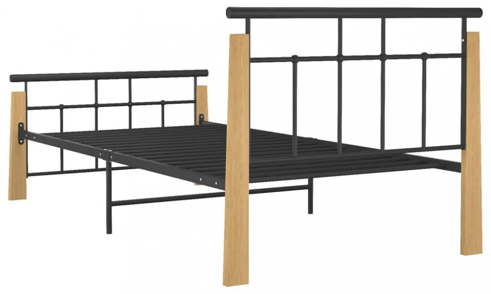 fém és tömör tölgyfa ágykeret 100 x 200 cm