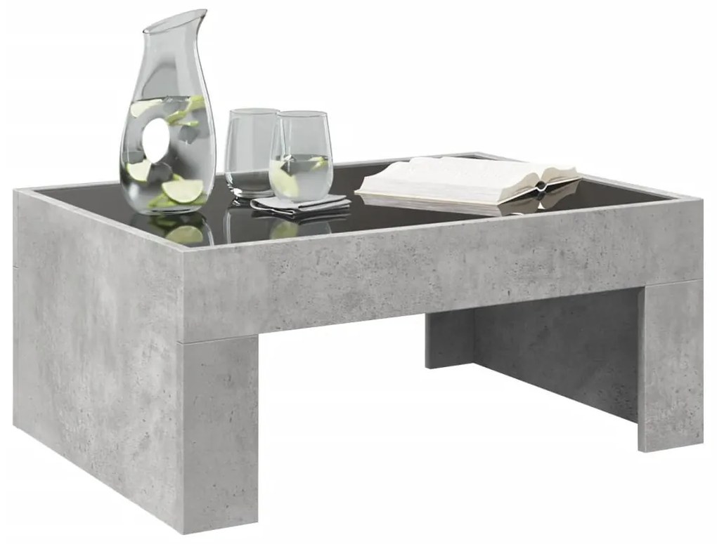 Betonszürke végtelen hatású LED-es dohányzóasztal 70x50x30 cm