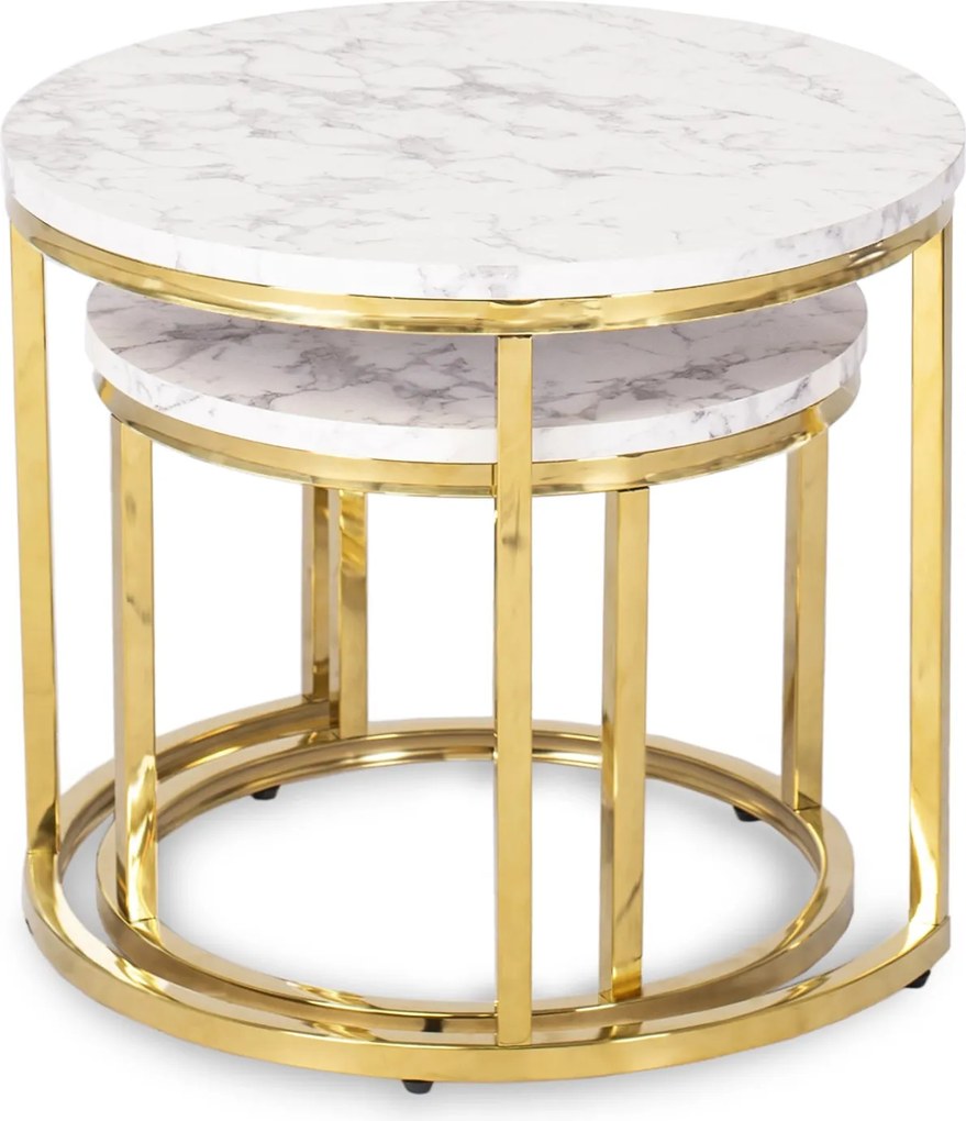 Dohányzóasztal szett márvány hatású felülettel arany kivitelben – OLIS