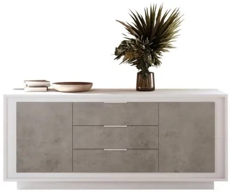 SKY 2.0 komód 2 ajtóval és 3 fiókkal, fehér matt lakkozott vázzal és betonhatású laminált előlapokkal